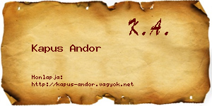 Kapus Andor névjegykártya